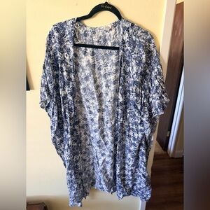 Blue and White Floral Kimono Cardigan